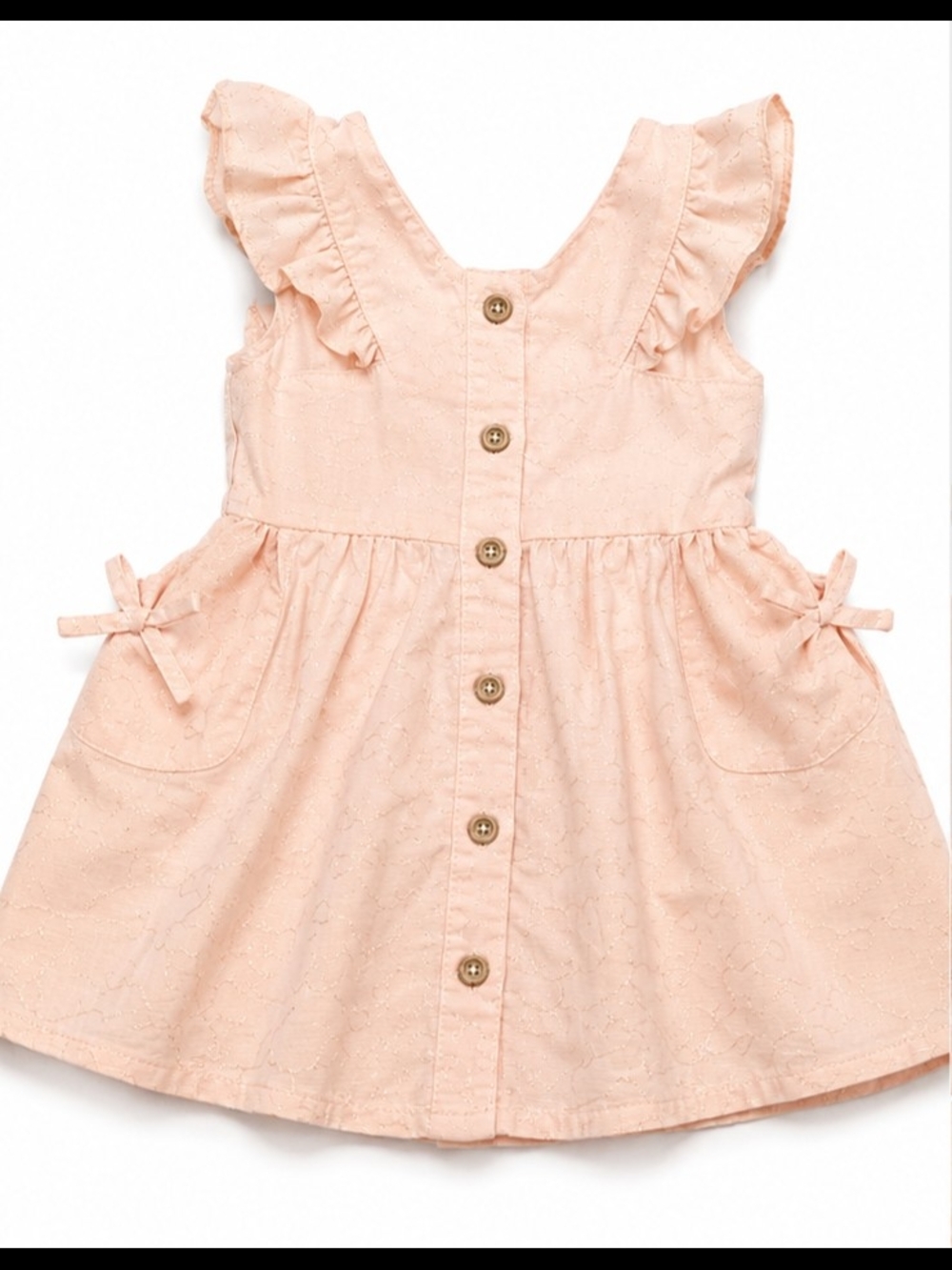 Girls Penelope Mack Peach Ruffle-Sleeve Button Dress | Size 4T